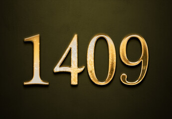 Old gold effect of 1409 number with 3D glossy style Mockup.