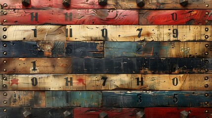 A series of distressed wooden planks forming the US flag, each stripe a different piece of reclaimed wood with its own story.