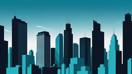 Obraz premium Black silhouette of the city on a blue background
