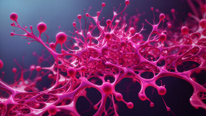 Abstract neurons artworks 3d illustration on magenta color background design wallpaper