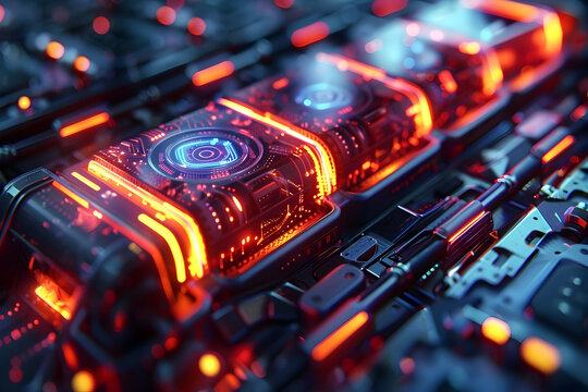 Rapid Charging Sodium-Ion Battery with Holographic Interface and Vibrant Retrofuturistic Aesthetics - Powered by Adobe