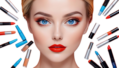 red woman photography eyes background space orange blue beauty copy closeup shoot lips eye face person skin smile people lip fashion model studio head looking