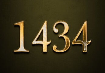 Old gold effect of 1434 number with 3D glossy style Mockup.