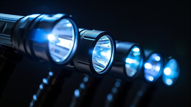 Police flashlights shine in total darkness.