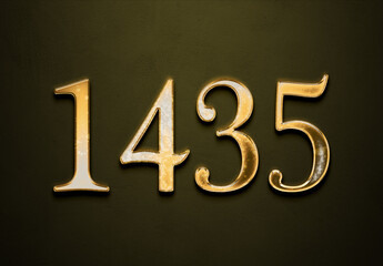 Old gold effect of 1435 number with 3D glossy style Mockup.