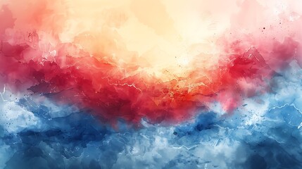 Fototapeta premium A watercolor wash interpretation of the US flag, soft and blended strokes in patriotic colors, ethereal and fluid.