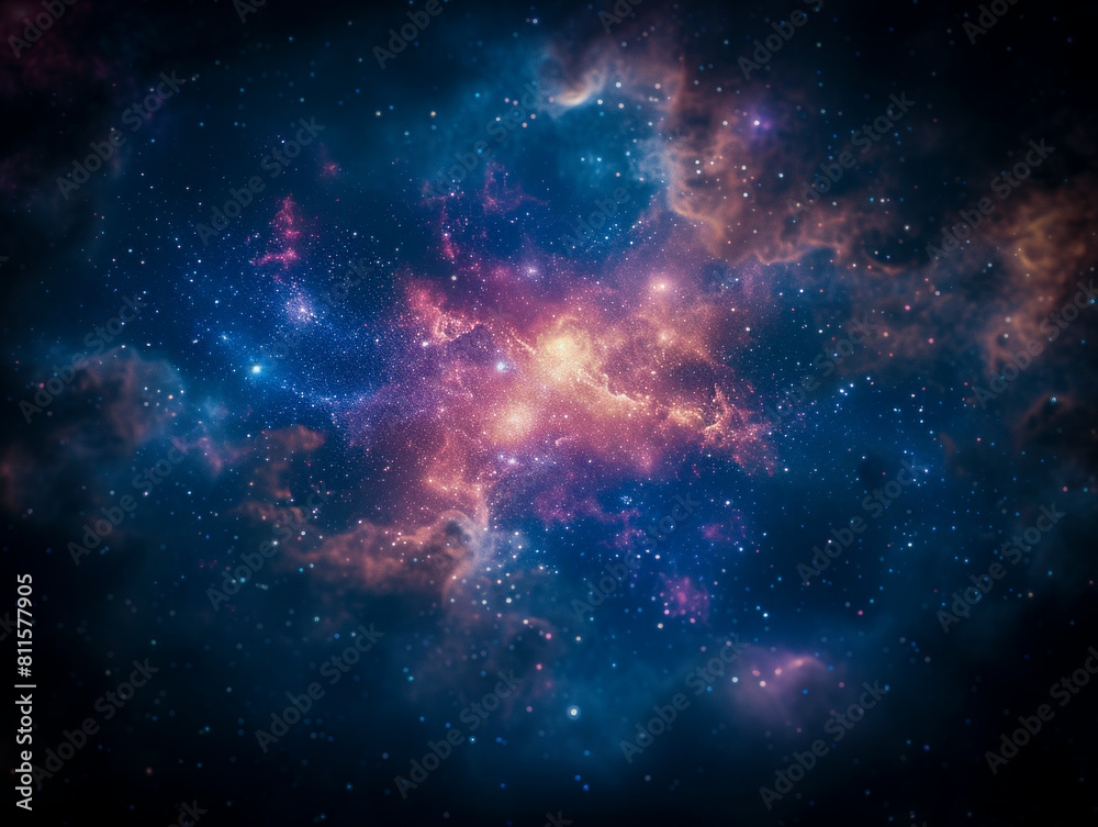 Poster A vibrant cosmic scene with clusters of stars and nebulae, set against a dark outer space background, embodying the concept of the universe. Generative AI