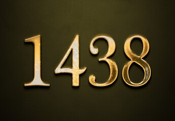 Old gold effect of 1438 number with 3D glossy style Mockup.