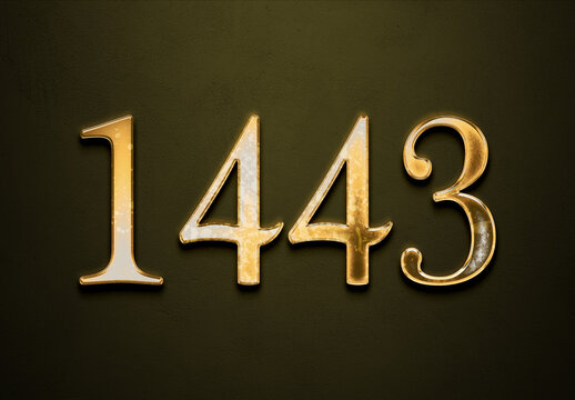 Old gold effect of 1443 number with 3D glossy style Mockup.