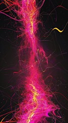 An abstract vertical canvas of electric pink and orange lines creating a fiery plexus effect on a black background, designed with a clear space at the bottom for engaging text