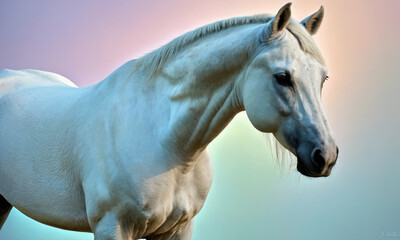 Obraz premium Fantasy Illustration of a wild Horse. Digital art style wallpaper background.