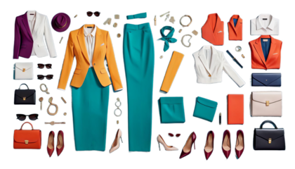 illustration lady modeling model posture arrogant boss standing suit elegant colorful blond isolated beautiful 1 girl businesswoman confidence yellow floral orange beauty hair style pink fashion