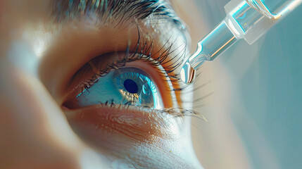 close up shot of an eye drop bottle over the eye