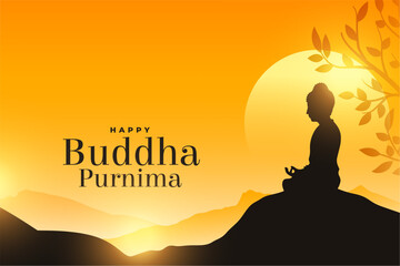 happy buddha purnima festive background with bodhi tree