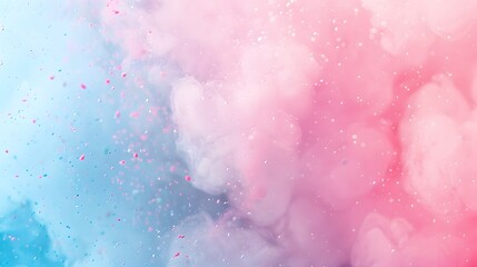 Fototapeta premium Ethereal Pink and Blue Swirling Smoke Clouds with Sparkling Particles, Abstract Dreamy Background