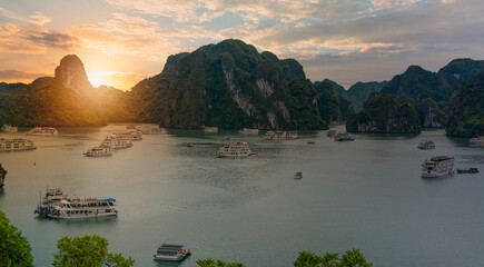 Sunset In The Morning On The harbour In Ha long Bay In Vietnam