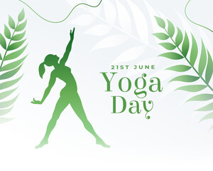 21st june yoga day event background with green leaves