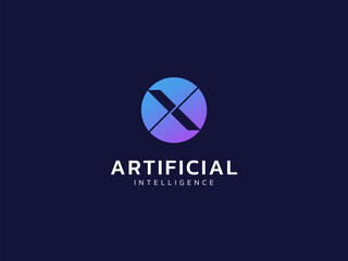 Artificial intelligence with letter X in circle shape technology Analysis logo vector design concept. AI technology logotype symbol for advance technology, tech company, ui, online network, new tech.