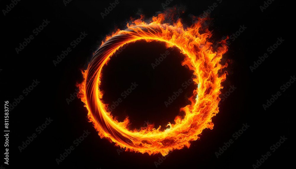 Poster fiery circle on a dark background, depicting a concept of energy and power. generative ai
