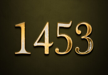 Old gold effect of 1453 number with 3D glossy style Mockup.