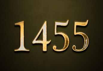 Old gold effect of 1455 number with 3D glossy style Mockup.
