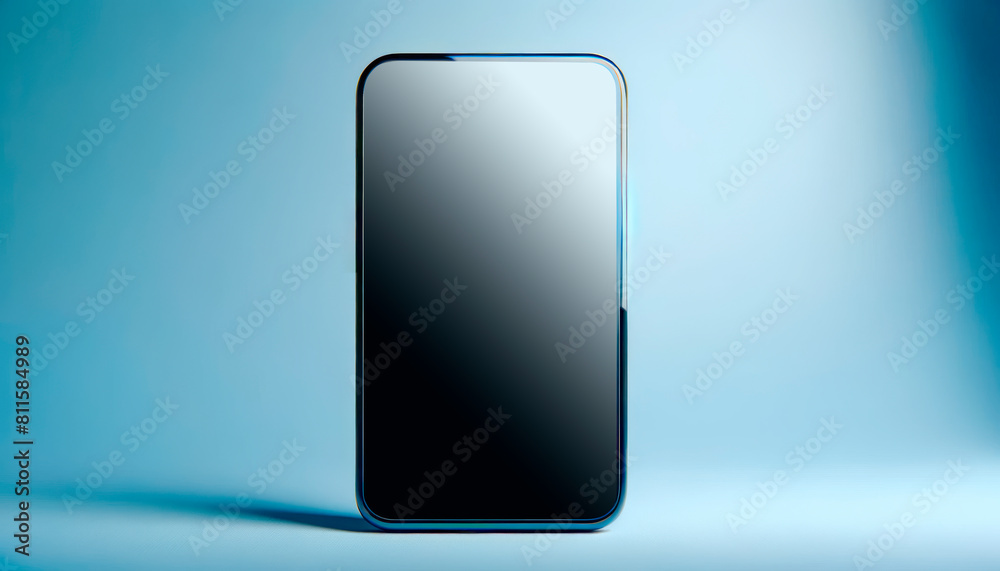 Poster A smartphone with a blank display on blue gradient background, concept of technology and design. Generative AI