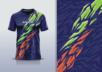 T-shirt mockup with abstract stripe line jersey design for football, soccer, racing, esports, running, in blue color