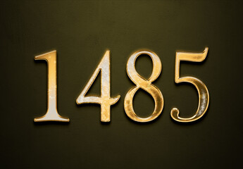 Old gold effect of 1485 number with 3D glossy style Mockup.