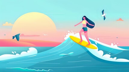 Surfing Serenity: Woman Embracing the Ocean's Power
