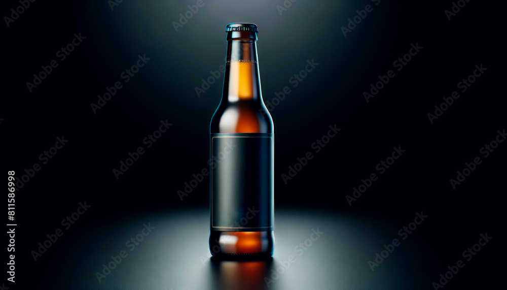 Poster an unbranded beer bottle on a dark background, ideal for product placement or branding design. gener
