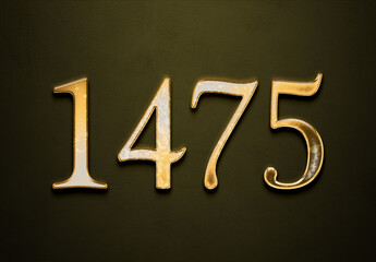 Old gold effect of 1475 number with 3D glossy style Mockup.