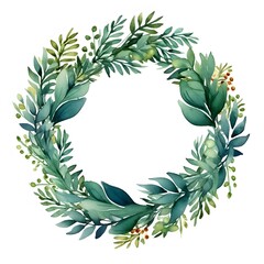 Christmas wreath with red poinsettia flowers, holly leaves and berries on a white background. Generative AI.