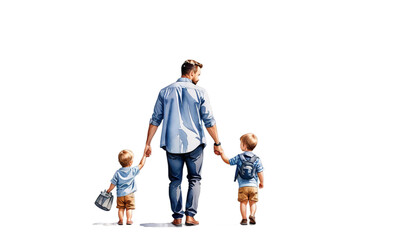 back together going original son toddler fatherhood watercolor view illustration father family people man boy children eltern caucasian togetherness hand little adult parenthood male hold bonding