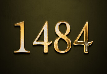 Old gold effect of 1484 number with 3D glossy style Mockup.