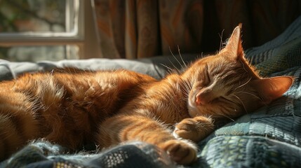 Comfort Chronicles: A Sunbeam's Embrace for an Orange Cat