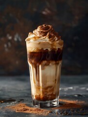 Decadent coffee dessert drink with whipped cream and cinnamon