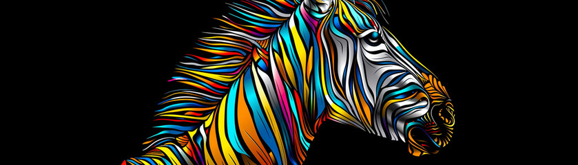 A colorful zebra with a black background