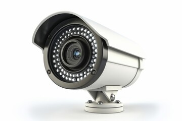 A surveillance camera on a white isolated background. No text or logo.