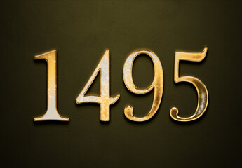 Old gold effect of 1495 number with 3D glossy style Mockup.