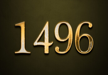 Old gold effect of 1496 number with 3D glossy style Mockup.