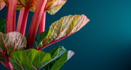 Vibrant rhubarb plant with large green leaves