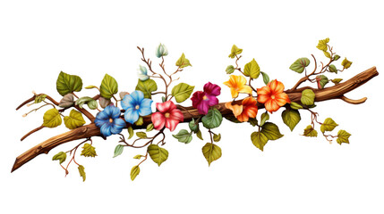 Cheerful Creeper with Colorful Blossoms on Transparent Background.