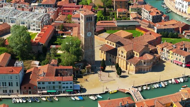 Aerial view of Basilica dei Santi Maria e Donato in Venice City, Italy in daytime