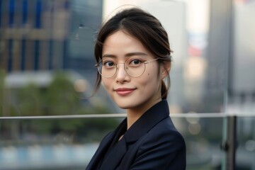 メガネをかける笑顔の女性会社員（メガネ・めがね・レーシック・視力矯正・眼科）