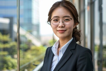 Fototapeta premium メガネをかける笑顔の女性会社員（メガネ・めがね・レーシック・視力矯正・眼科）