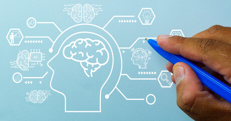Creative idea,Inspiration,Innovation,Artificial Intelligence(AI),business and technology concept.,Hand writting a human brain icon idea for education,learning.