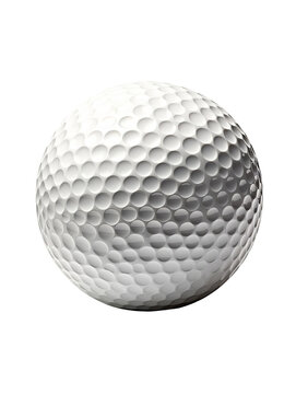 A white golf ball with dimples on the surface sits on a black background.