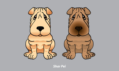 Vector of a cute Shar Pei. With 2 color options. Vector.