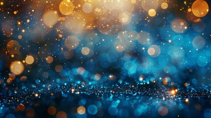 Blue And Golden Glitter In Shiny Defocused Background Abstract Christmas Lights