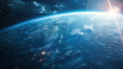 Obraz premium View of the earth from space during a sunrise 3D